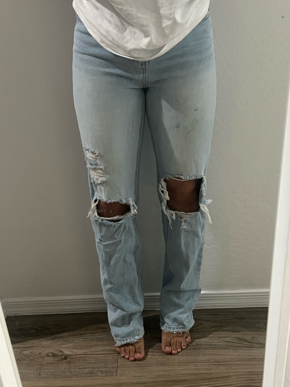 Light Blue Distressed Women’s Straight Leg Jeans